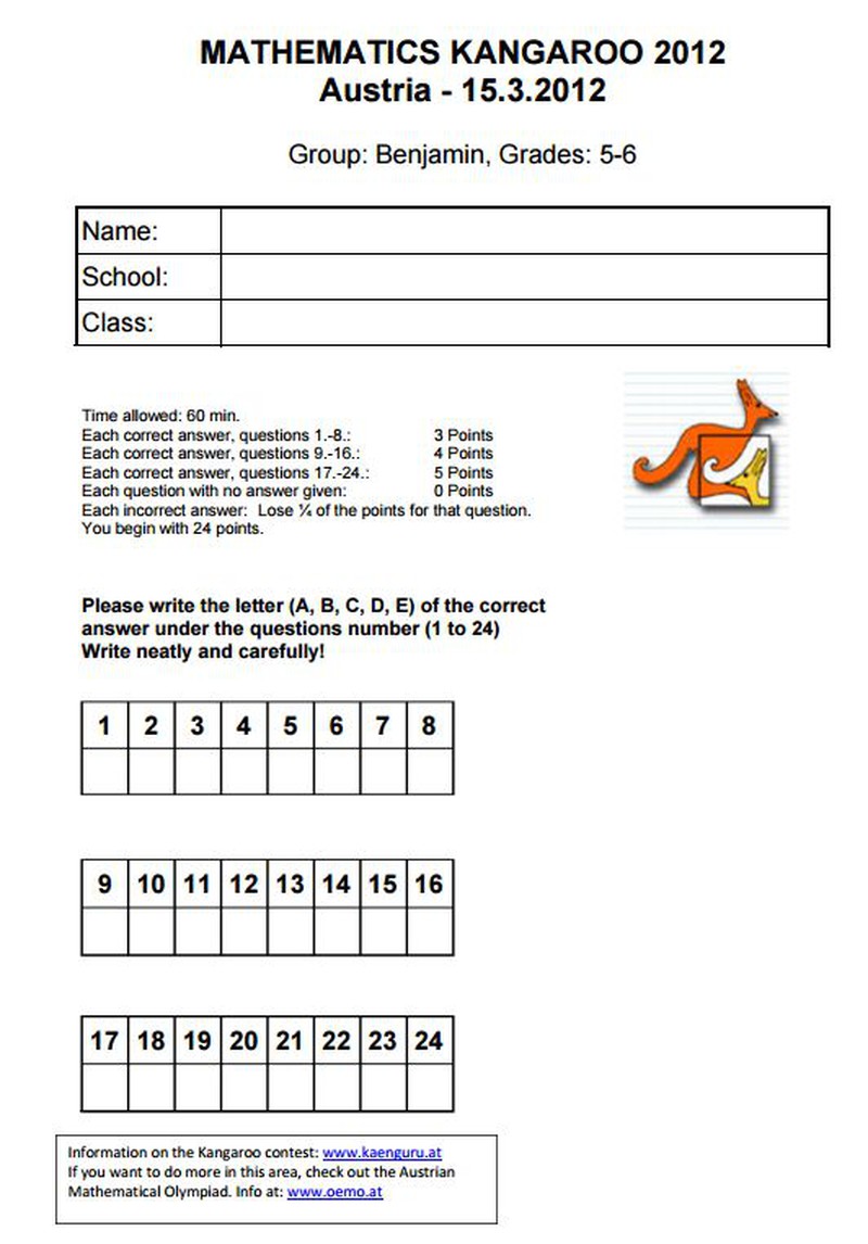Đề thi Toán quốc tế Kangaroo lớp 5, 6 năm 2012 - ảnh 1