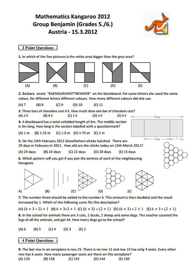 Đề thi Toán quốc tế Kangaroo lớp 5, 6 năm 2012 - ảnh 2