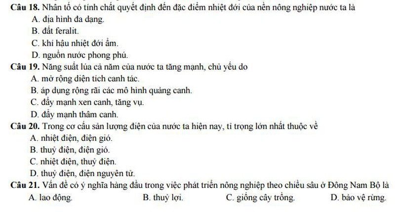 Bộ GD&ĐT công bố đề thi minh họa môn Địa năm 2017 - ảnh 4