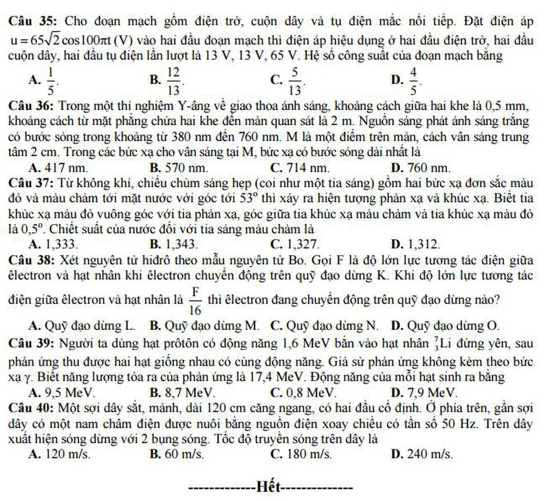 Bộ GD&ĐT công bố đề thi minh họa môn Lý năm 2017 - ảnh 7