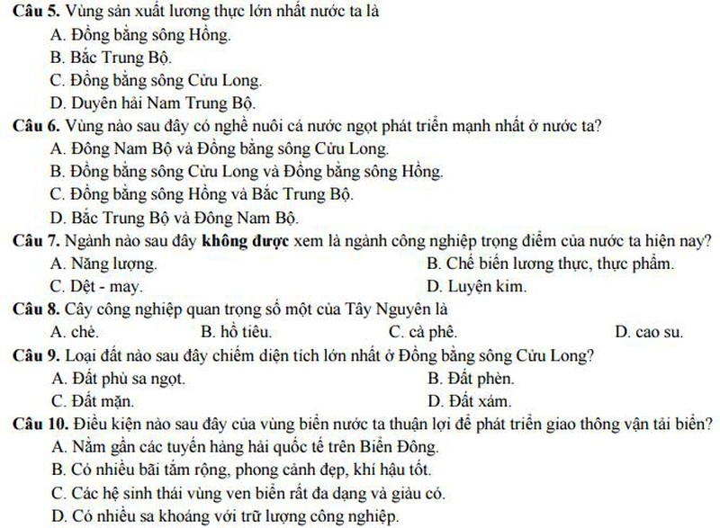 Bộ GD&ĐT công bố đề thi minh họa môn Địa năm 2017 - ảnh 2