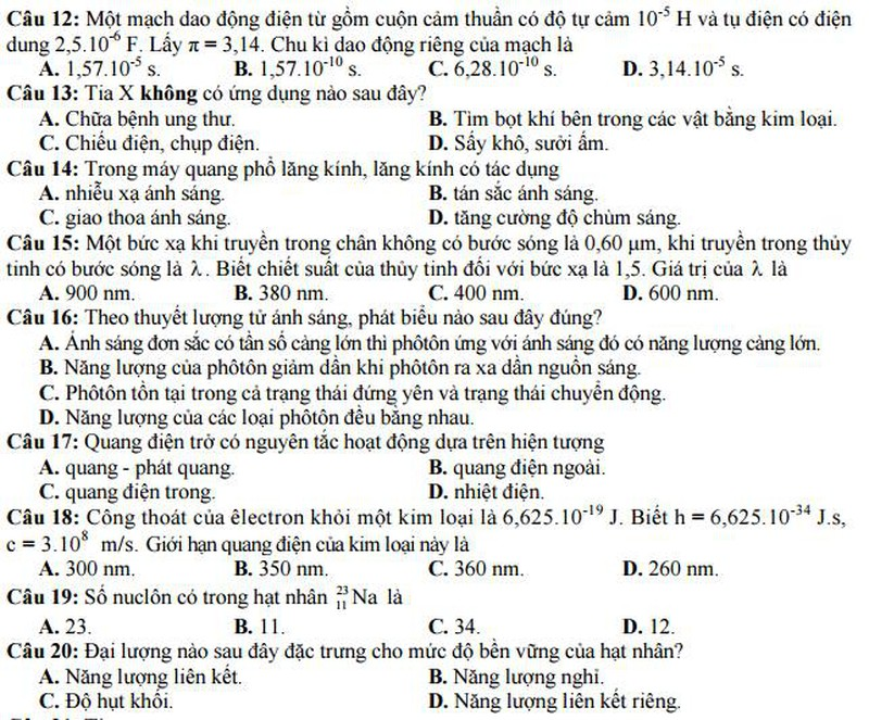 Bộ GD&ĐT công bố đề thi minh họa môn Lý năm 2017 - ảnh 3