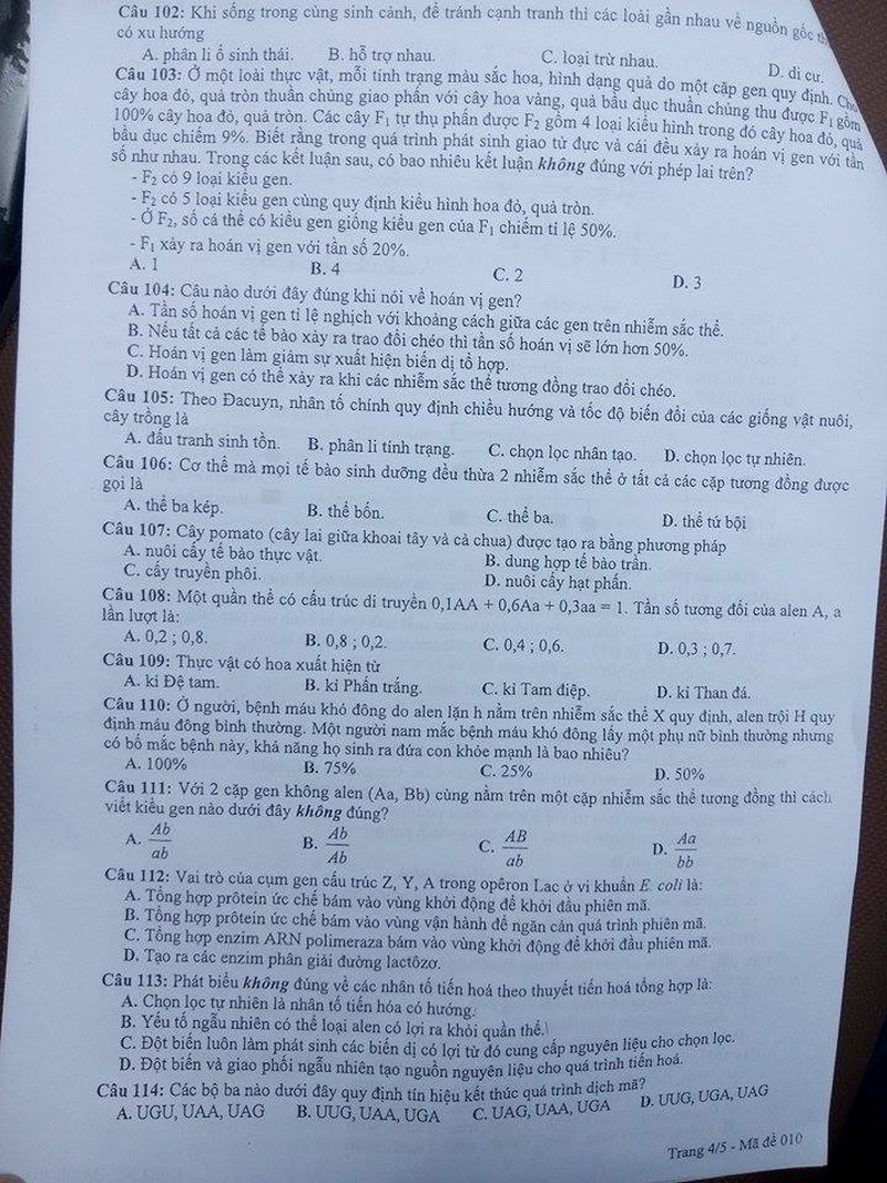 Hà Nội: Đề Sinh học thi thử THPT Quốc gia năm 2017 - ảnh 4