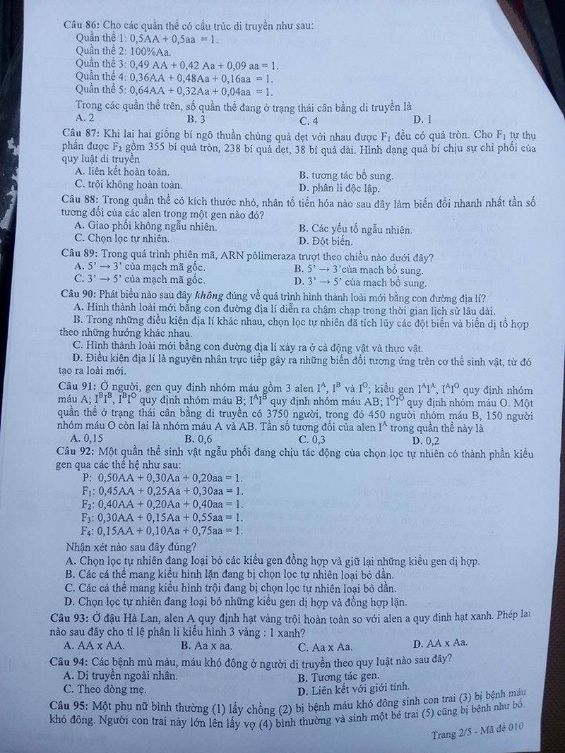 Hà Nội: Đề Sinh học thi thử THPT Quốc gia năm 2017 - ảnh 2