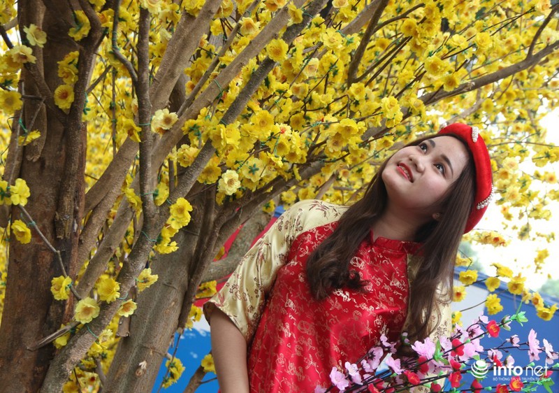 Người dân xúng xính khăn đóng áo dài chụp ảnh Tết sớm - ảnh 4