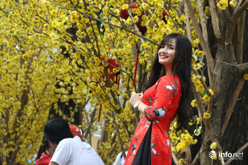 Người dân xúng xính khăn đóng áo dài chụp ảnh Tết sớm - ảnh 6