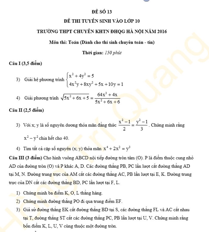 Gợi ý đáp án môn Toán vào 10 khối chuyên Khoa học Tự nhiên vòng 2 năm 2016 - ảnh 2