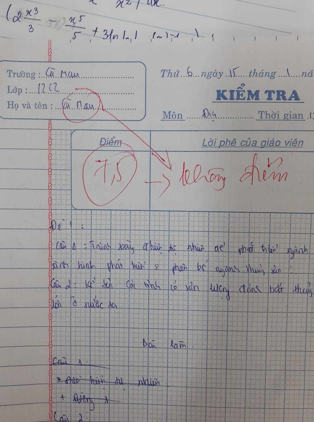 Giáo viên trừ thẳng tay từ 7,5 xuống 0 điểm, đọc lý do mà chỉ biết ngậm ngùi: Không chịu cũng phải chịu thôi! - Ảnh 1. Giáo viên trừ thẳng tay từ 7,5 xuống 0 điểm, đọc lý do mà chỉ biết ngậm ngùi: Không chịu cũng phải chịu thôi! - Ảnh 1.