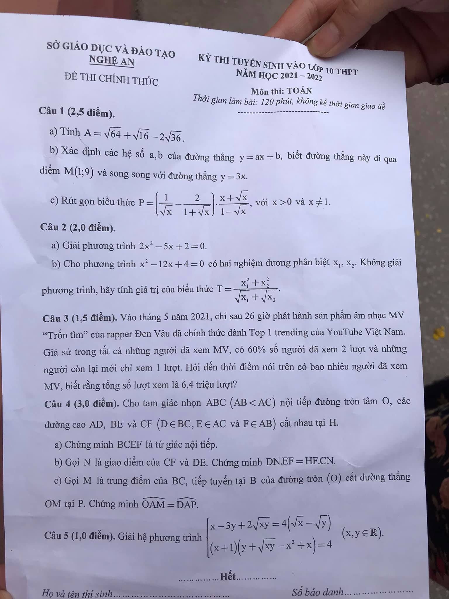 Đen Vâu vào đề thi lớp 10 môn Toán: Hỏi MV Top 1 trending Trốn Tìm có bao nhiêu người đã xem? - Ảnh 1.