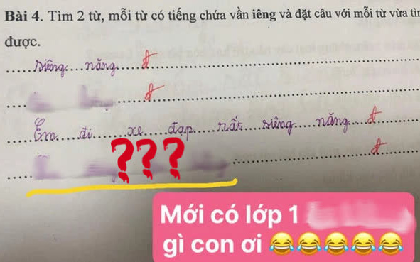 Học trò lớp 1 làm bài tập Tiếng Việt đặt câu có vần 'iêng', cô giáo 'chịu thua' với đáp án