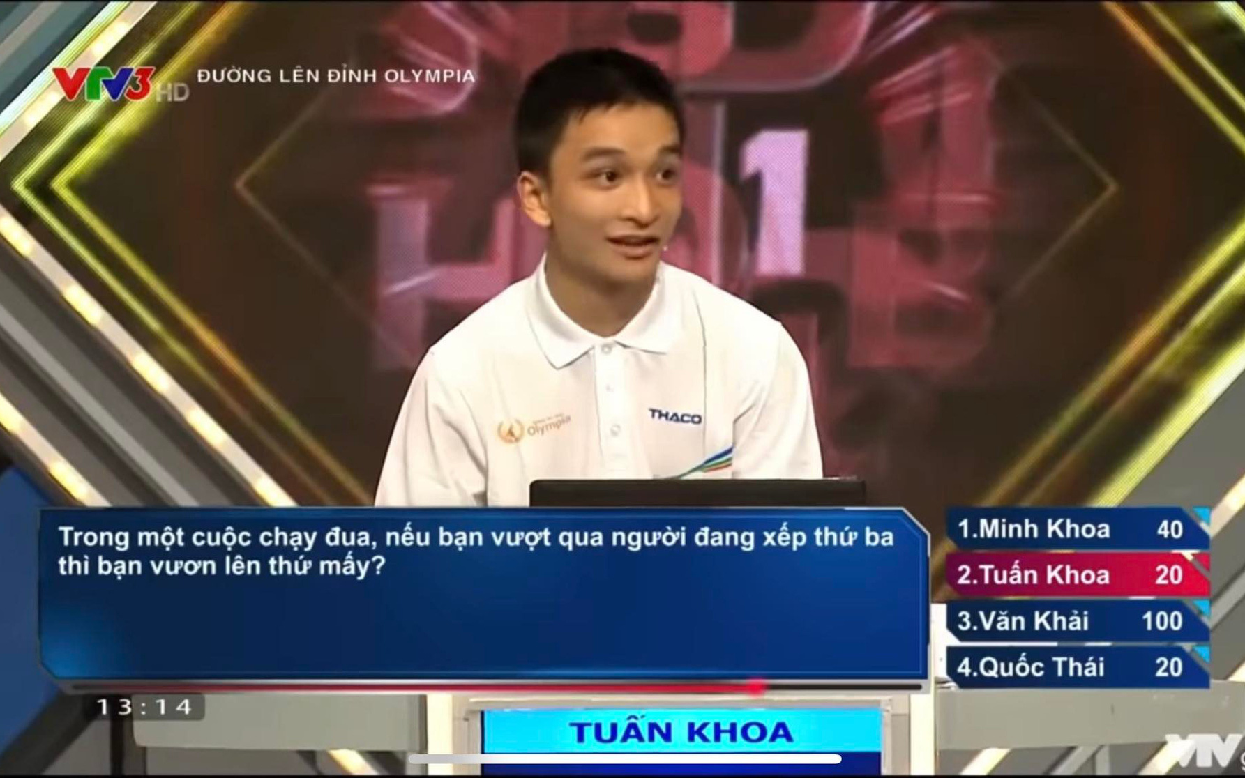 Câu hỏi Olympia: 'Nếu chạy vượt qua người đang xếp thứ 3 thì vươn lên thứ mấy?'