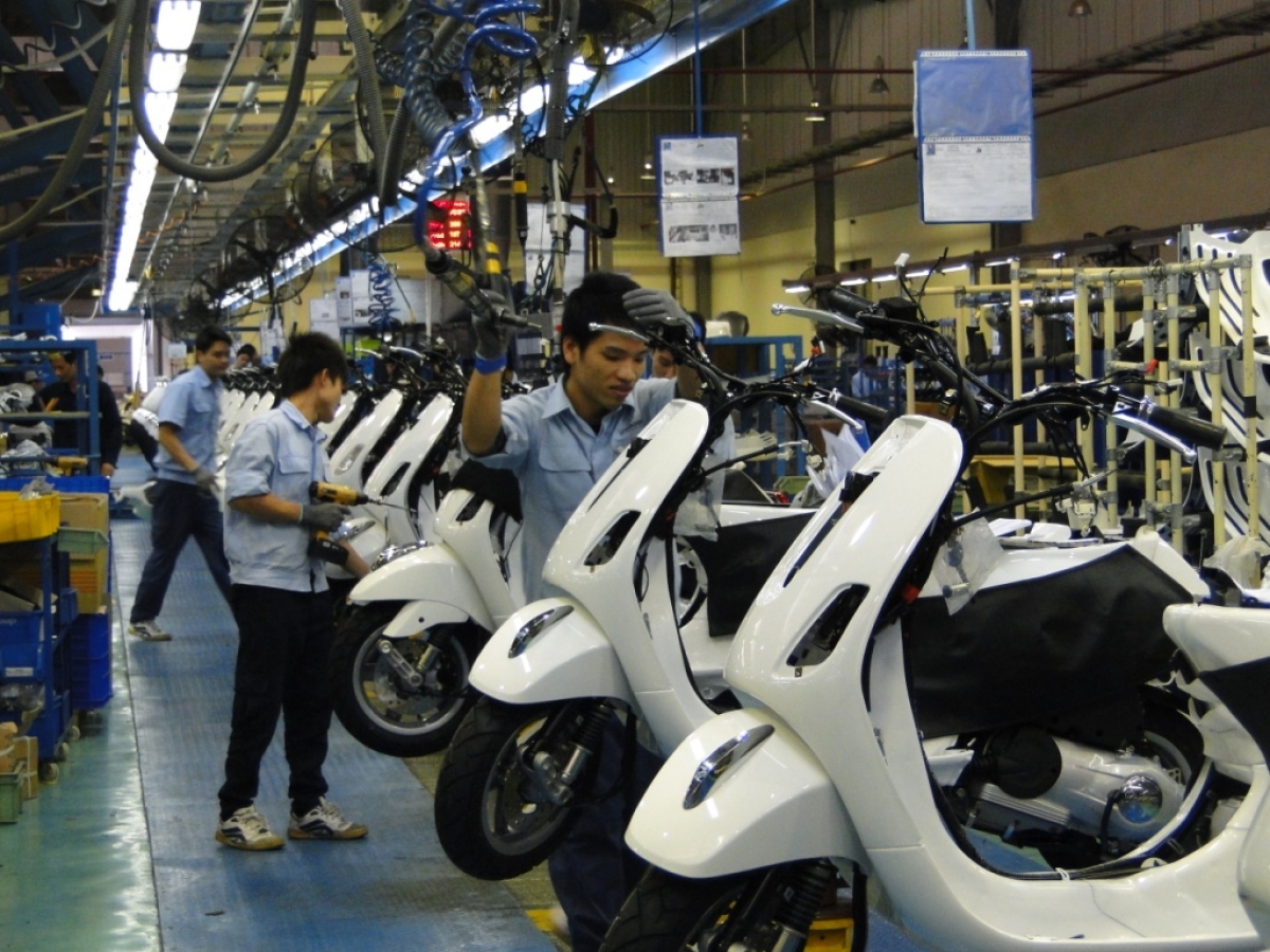 An Italy- invested Piaggio motorcycle assembly line in Vinh Phuc province