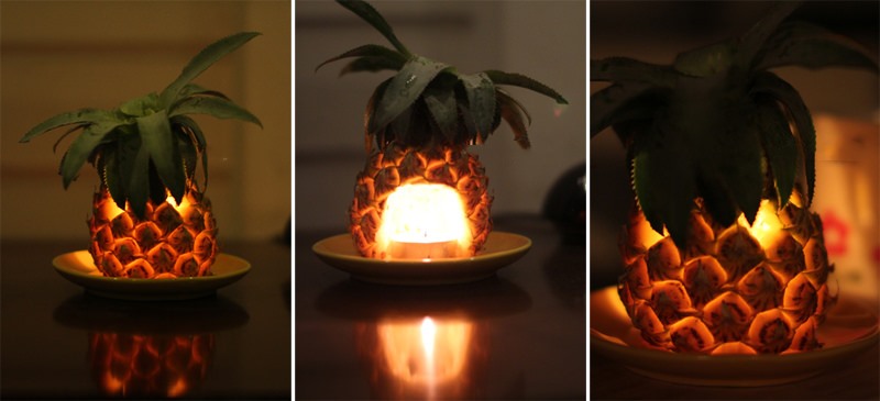 Hơi nóng từ nến sẽ giúp hương của quả dứa tỏa ra khắp phòng. Mùi hương này cực kì dễ chịu, an toàn cho sức khỏe mà lại dùng được khá lâu, khoảng 3 ngày nếu dùng quả thơm còn xanh. Ảnh: ST