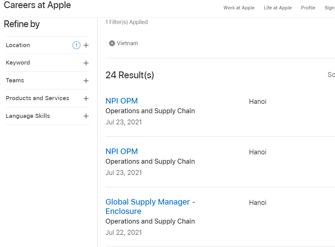 Apple đang tuyển dụng nhiều vị trí tại Việt Nam