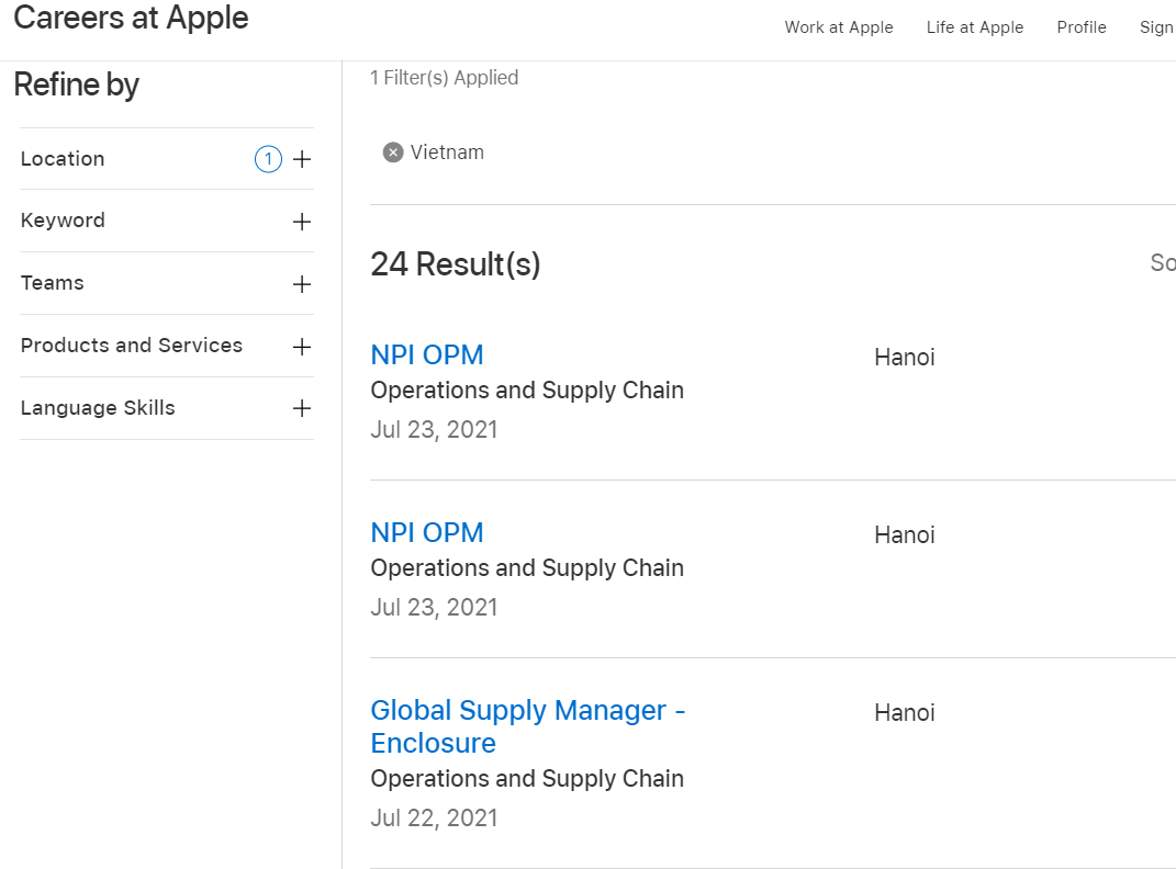 Apple đang tuyển dụng nhiều vị trí tại Việt Nam