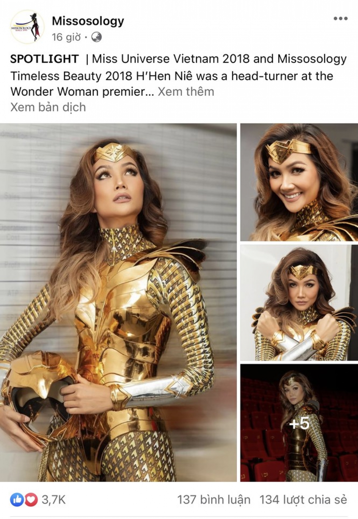 Missosology posts a number of photos of H'hen Nie dressed as Wonder Woman