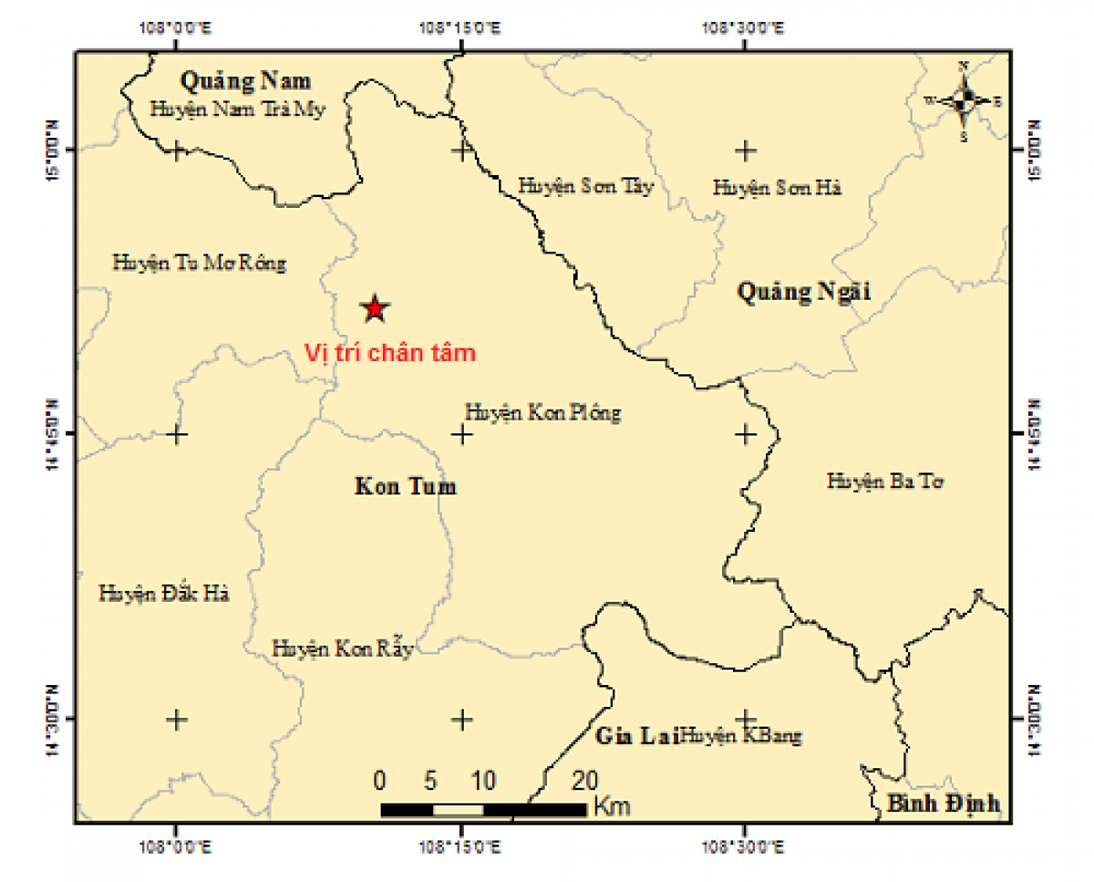 The red marked area is the place where the 3.0 magnitude quake hits Kon Plong district on September 26.