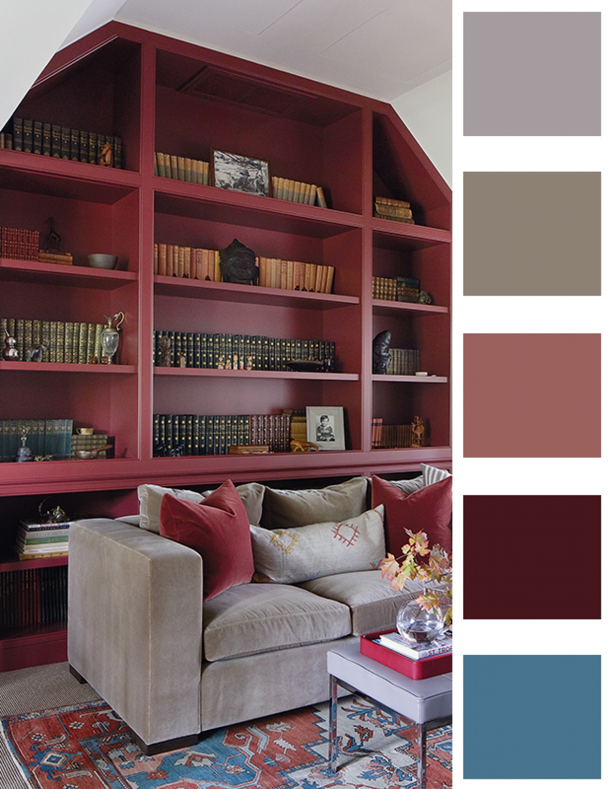 Designer J Gibson helps you pair red colors without causing eye strain in the room.