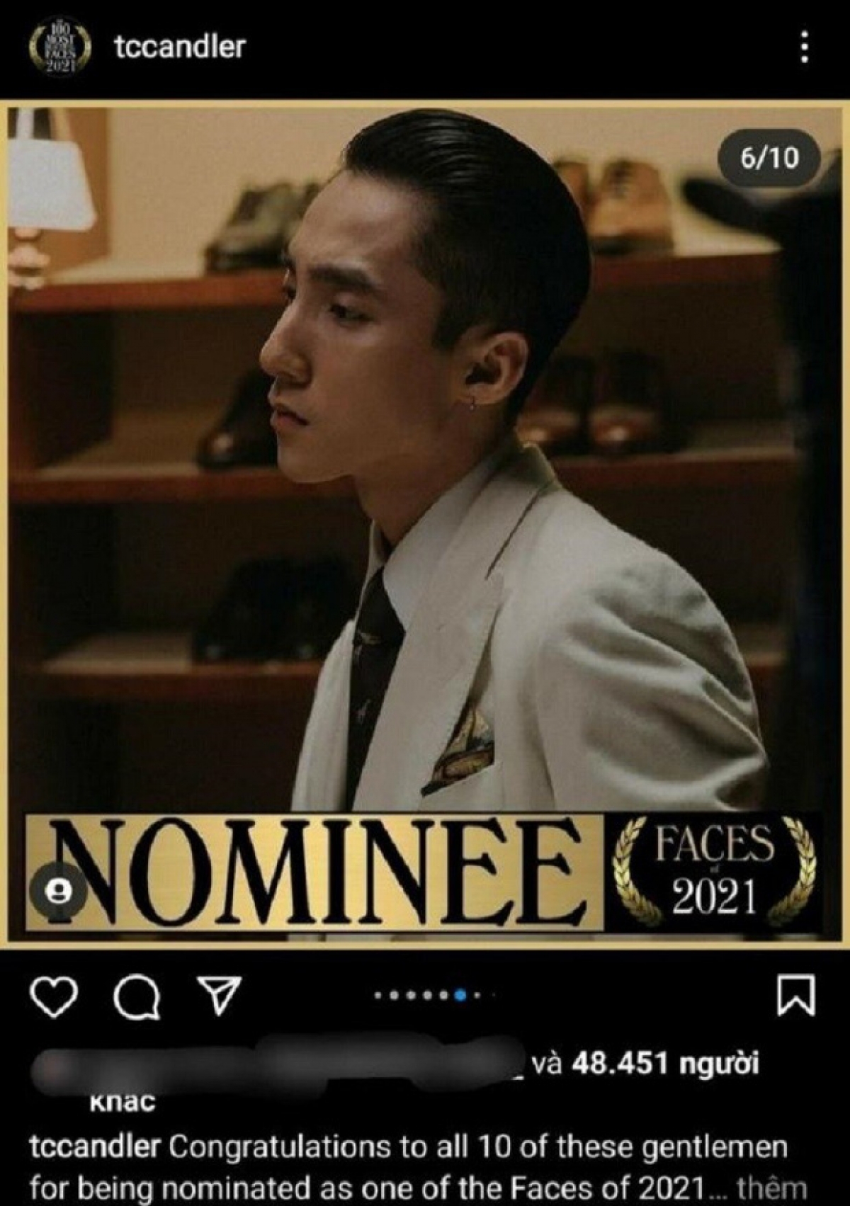 Son Tung M-TP has been nominated by TC Candler as one of the Most 100 Beautiful Faces of the Year 2021.