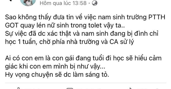 Điều tra vụ 2 nam sinh đặt máy quay lén trong nhà vệ sinh nữ