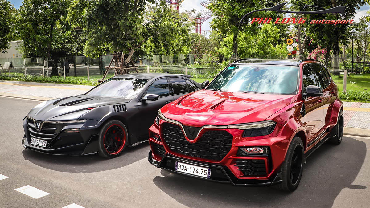 Hội ngộ cặp xe VinFast LUX độ widebody khủng ở Sài Gòn