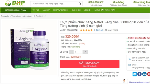 Cẩn trọng khi mua sản phẩm Natrol L-Arginine ở một số trang web