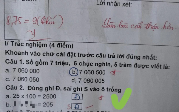 Bài toán '2 tạ 5 kg=205' bị gạch sai, phụ huynh đăng đàn thắc mắc lại tạo thêm 'sóng gió'