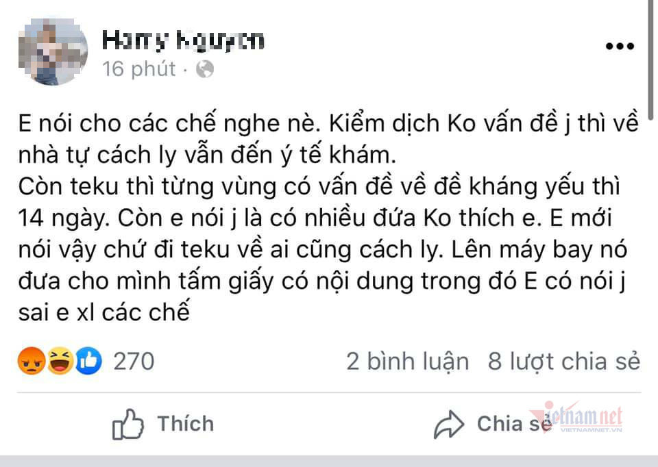 Cô gái Việt về từ vùng dịch Hàn Quốc livestream ở sân bay đã bị cách ly
