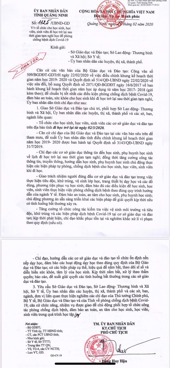 Địa phương đầu tiên chính thức quyết định cho học sinh đi học lại ngày 2/3