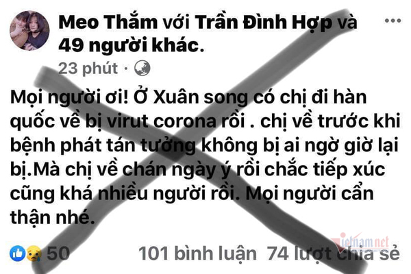Triệu tập chủ facebook Meo Thắm tung tin người từ Hàn Quốc về nhiễm Covid-19
