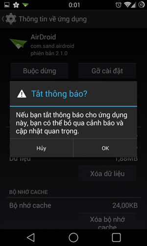 tắt thông báo Android