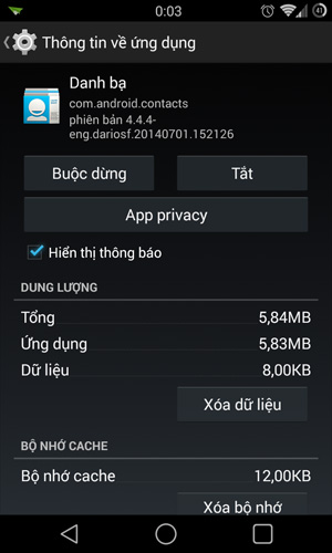 tắt thông báo Android