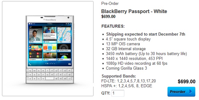 Đã có thể đặt hàng trước phiên bản BlackBerry Passport màu trắng