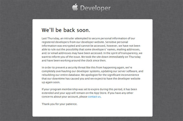 Trang web cho lập trình viên của Apple bị hack