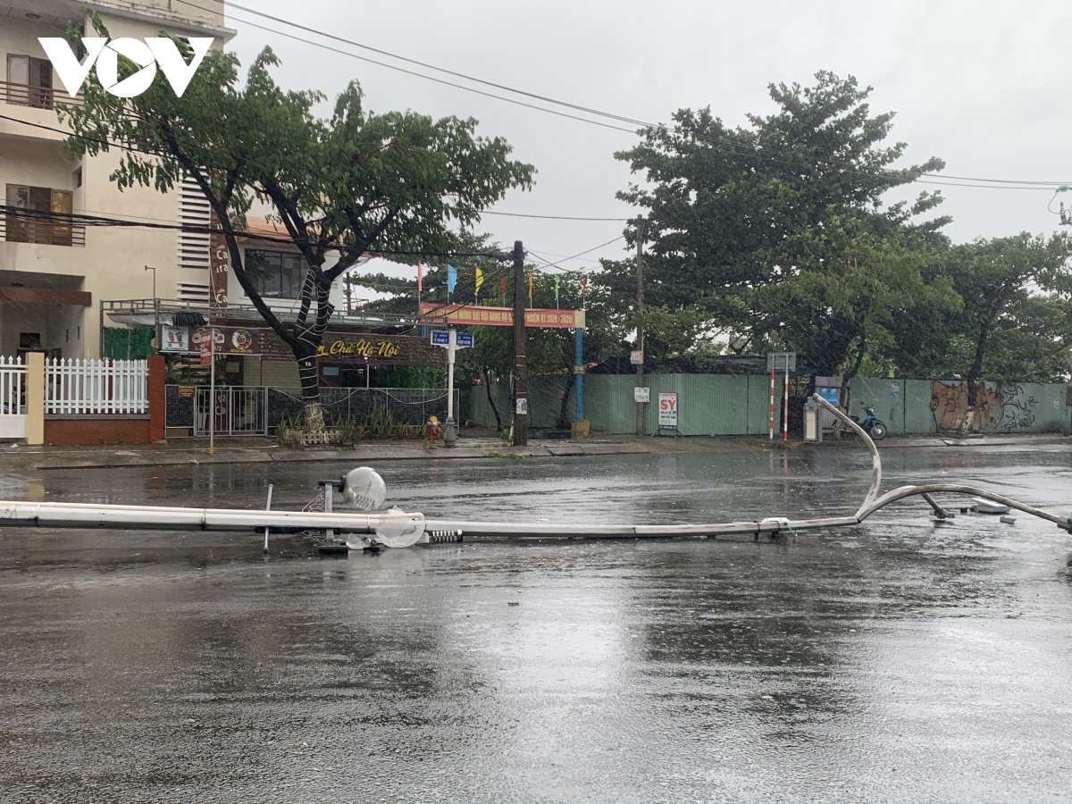 Electricity poles and street lamps are pulled down in Phu Yen province.