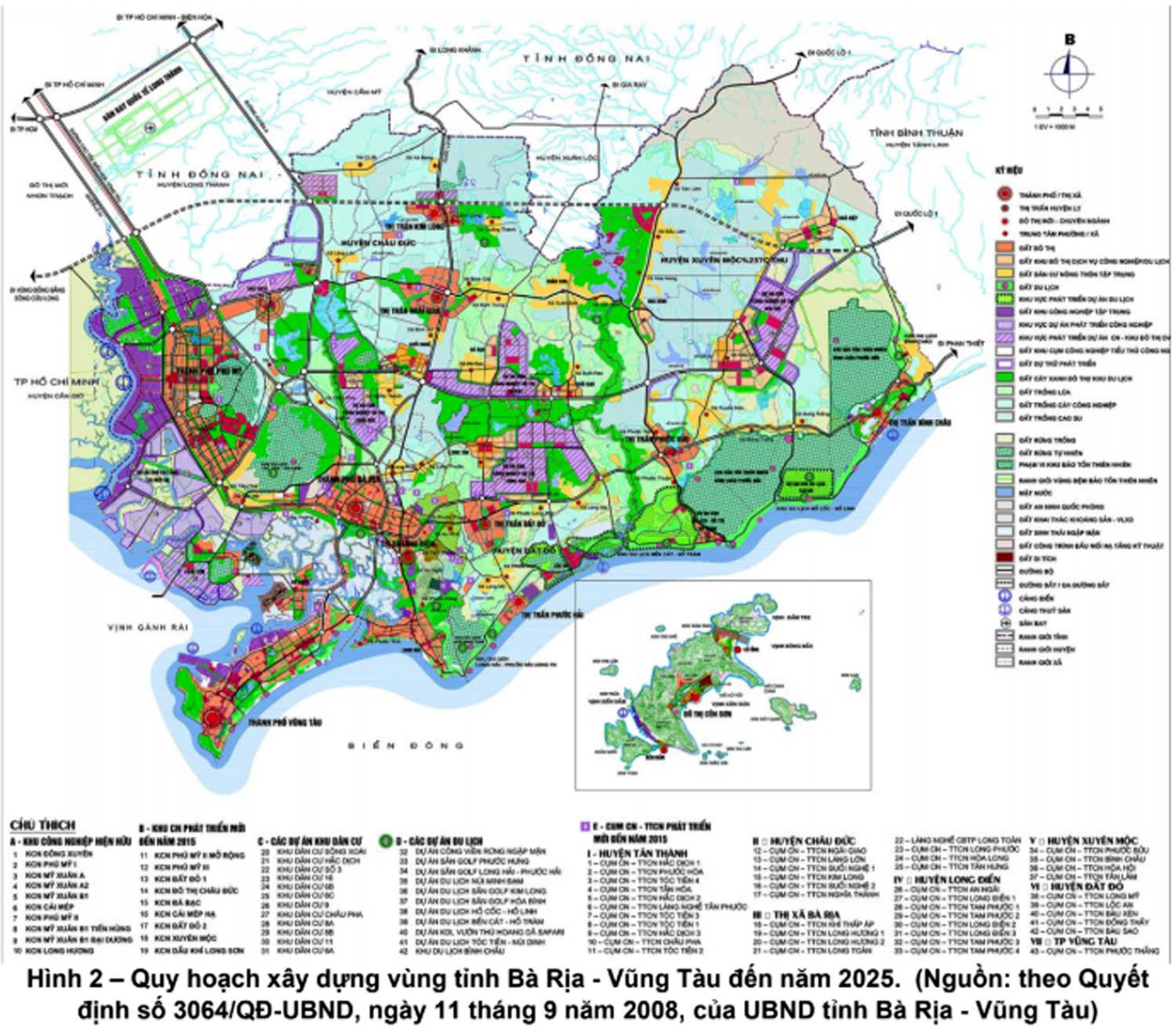 Quy hoạch xây dựng vùng tỉnh BR-VT đến năm 2025. (nguồn: theo Quyết định số 3064/QĐ-UBND ngày 11/9/2008 của UBND tỉnh).