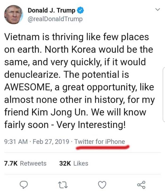 Twitter mới được đăng của Tổng thống Trump tại Việt Nam.