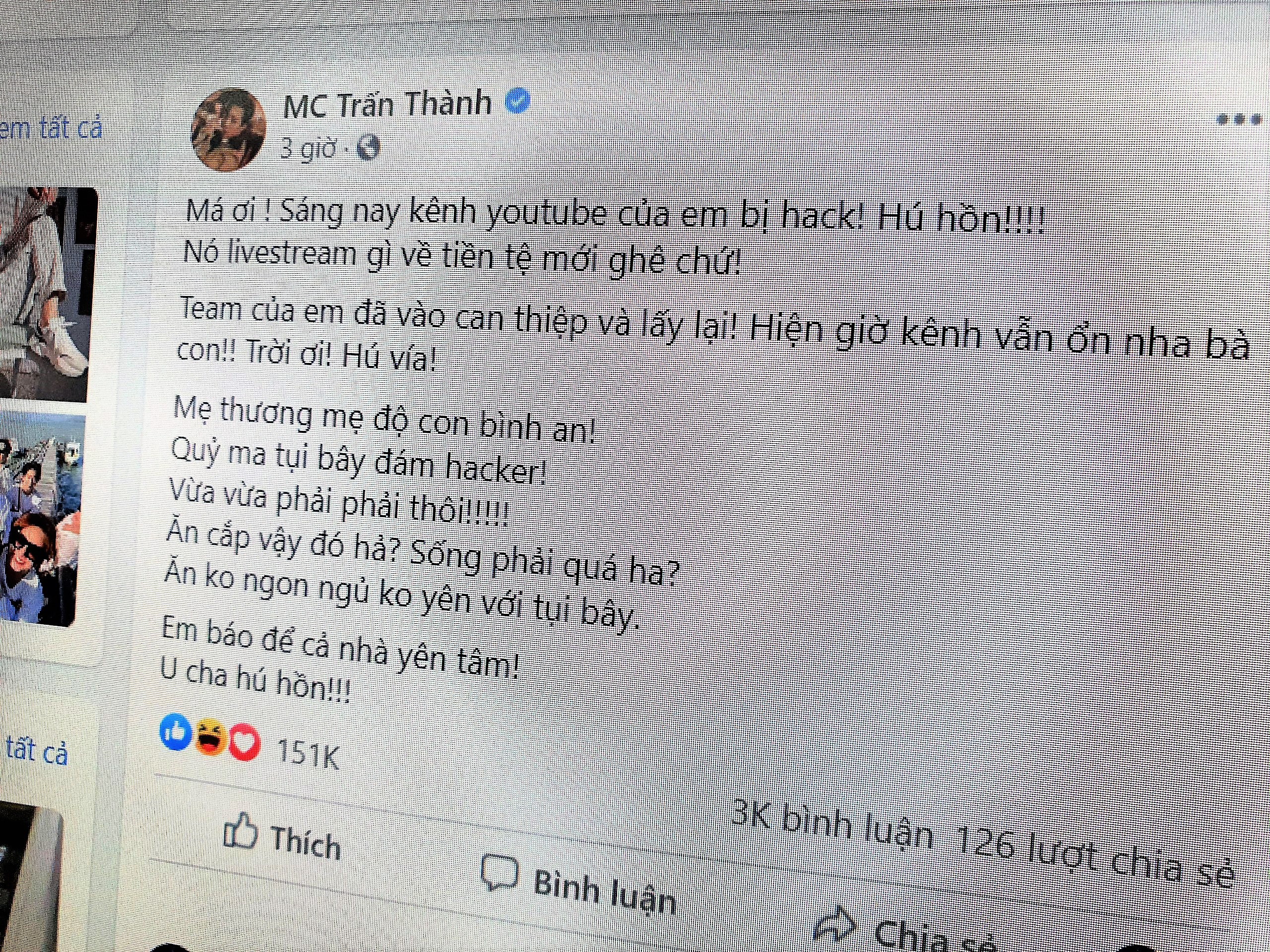 Kenh YouTube cua Tran Thanh bi hack anh 1