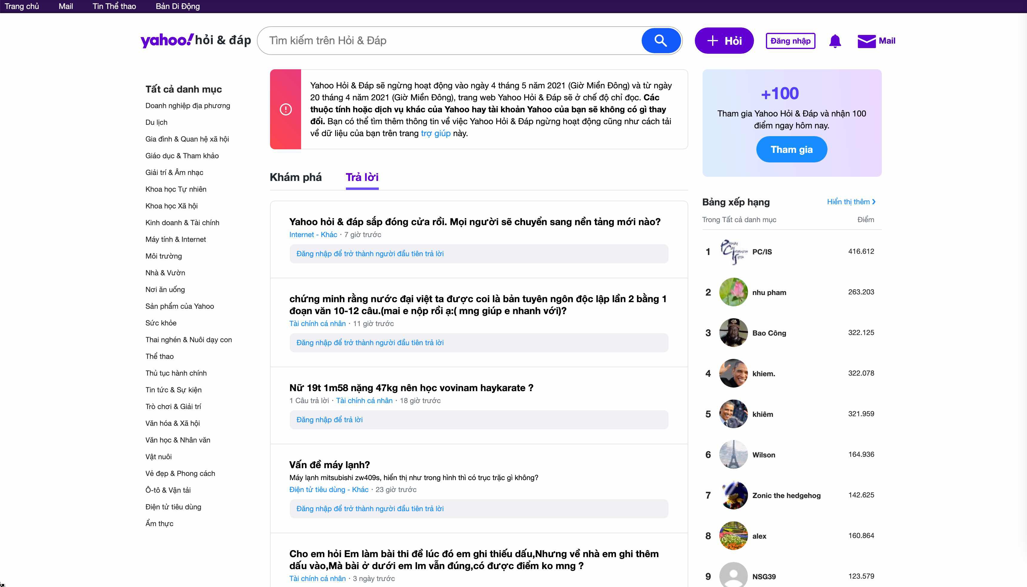 Yahoo Answers sap dong cua anh 1