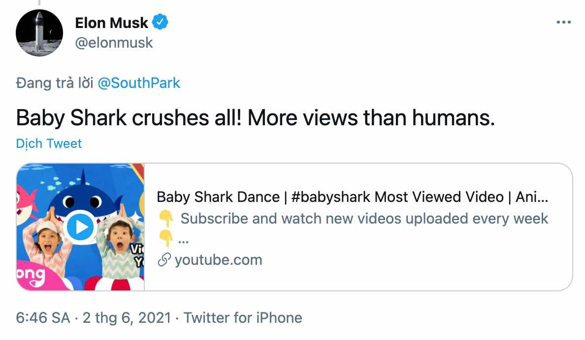 Elon Musk chia se video Baby Shark anh 1