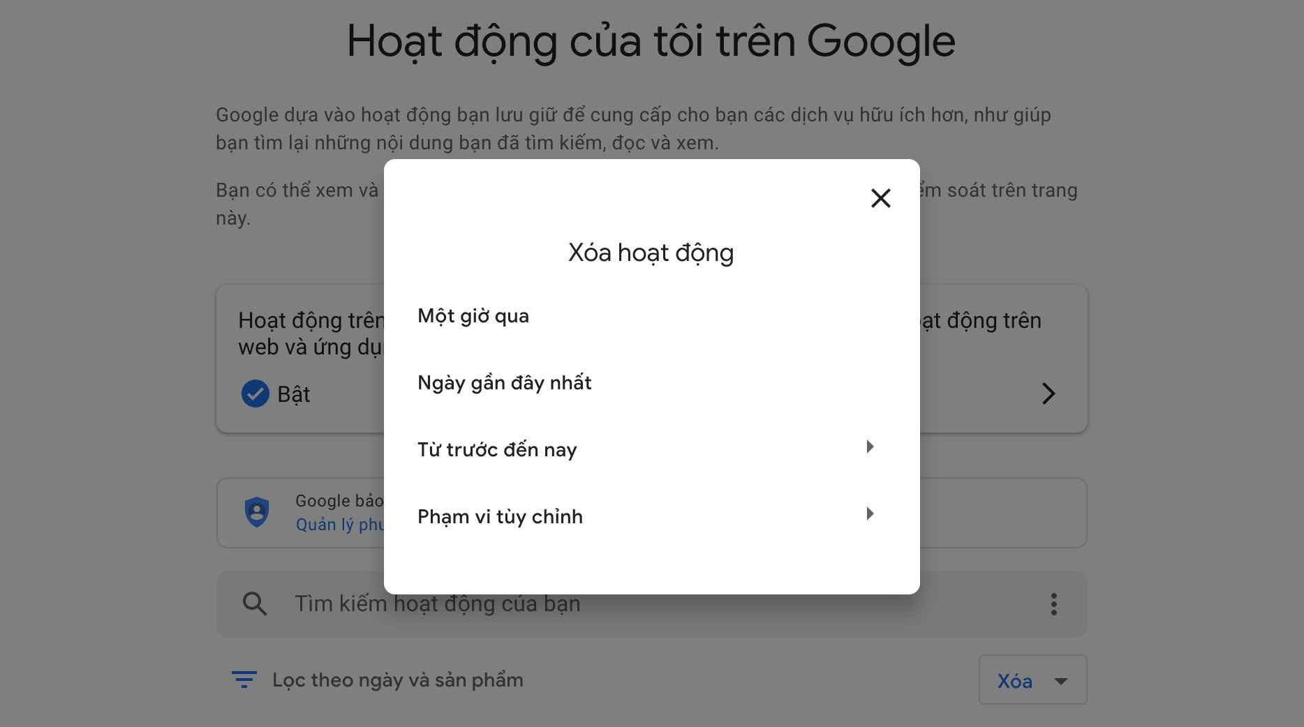 Xoa lich su tim kiem Google anh 2